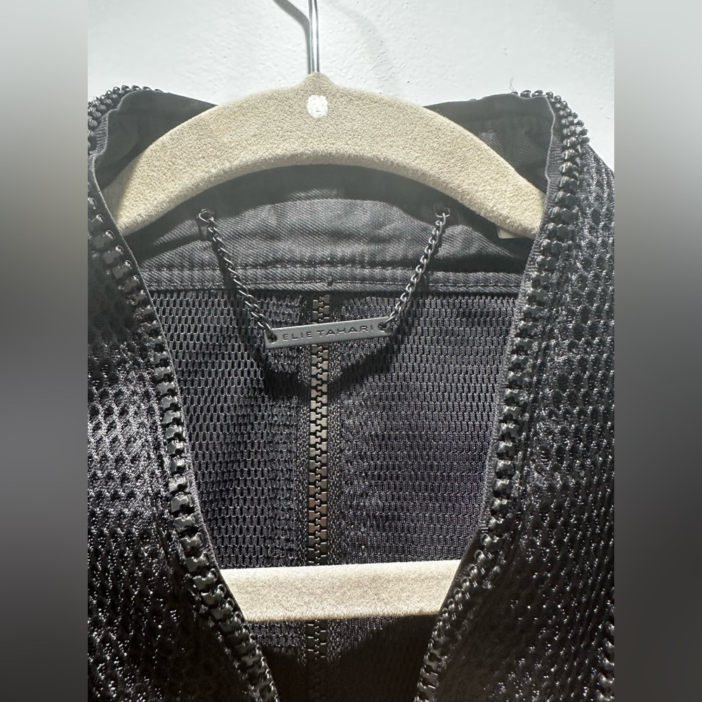 Elie Tahari Black Textured Mesh Jacket